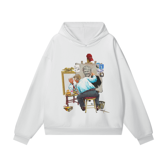 Donald Trump Triple Self Portrait Hidden Pocket Fleece White Hoodie