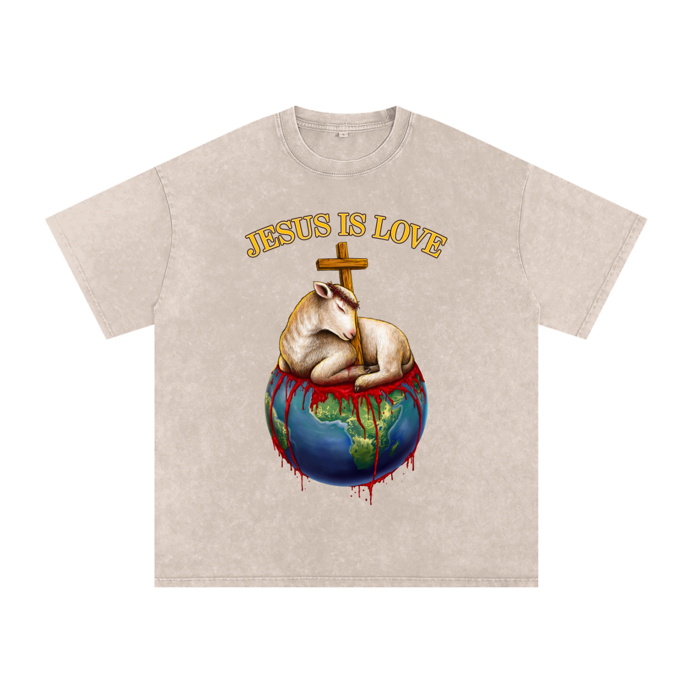 Jesus Is Love Acid Wash Light Khaki Tee