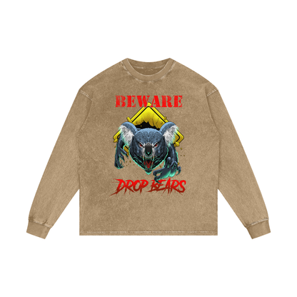 Beware Drop Bear Honey Peach Acid Wash Long Sleeve Tee