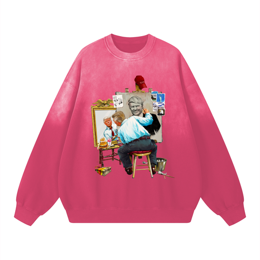Donald Trump Triple Self Portrait Sunfaded Acid Wash Pink Sweatshirt