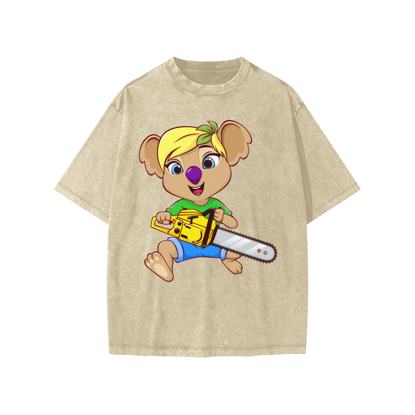 Disney Style Koala Chainsaw Snow Washed Khaki Kids' Tee