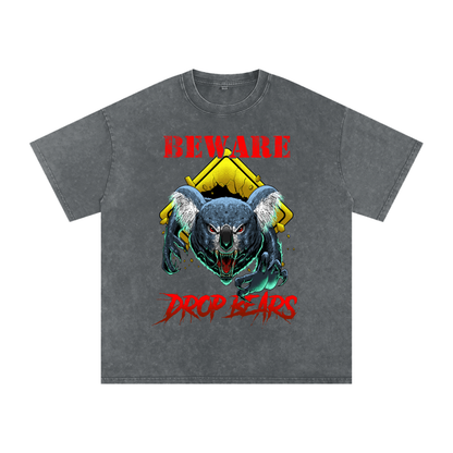 Beware Drop Bear Acid Wash Dark Grey Tee