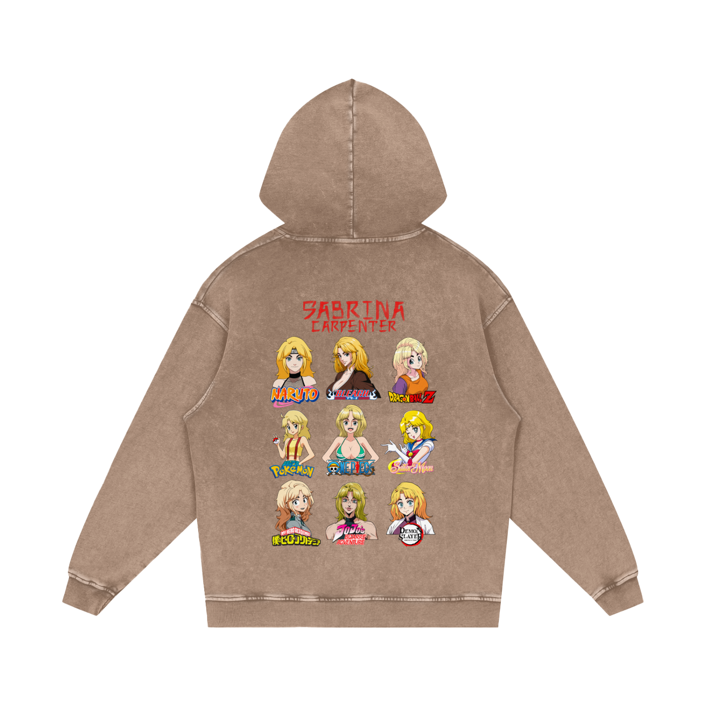 Sabrina Carpenter Anime Art Styles Sand Acid Wash Hoodie, Naruto, Bleach, Dragonball Z, Pokémon, One Piece, Sailor Moon, My Hero Academia, Jojo's Bizarre Adventure, Demon Slayer
