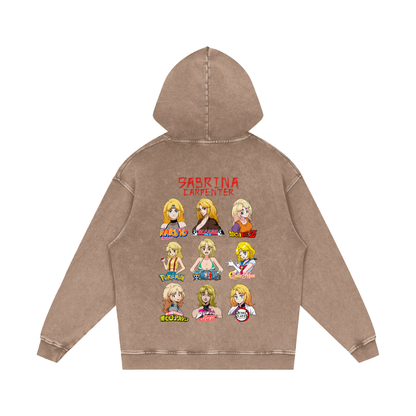 Sabrina Carpenter Anime Art Styles Sand Acid Wash Hoodie, Naruto, Bleach, Dragonball Z, Pokémon, One Piece, Sailor Moon, My Hero Academia, Jojo's Bizarre Adventure, Demon Slayer