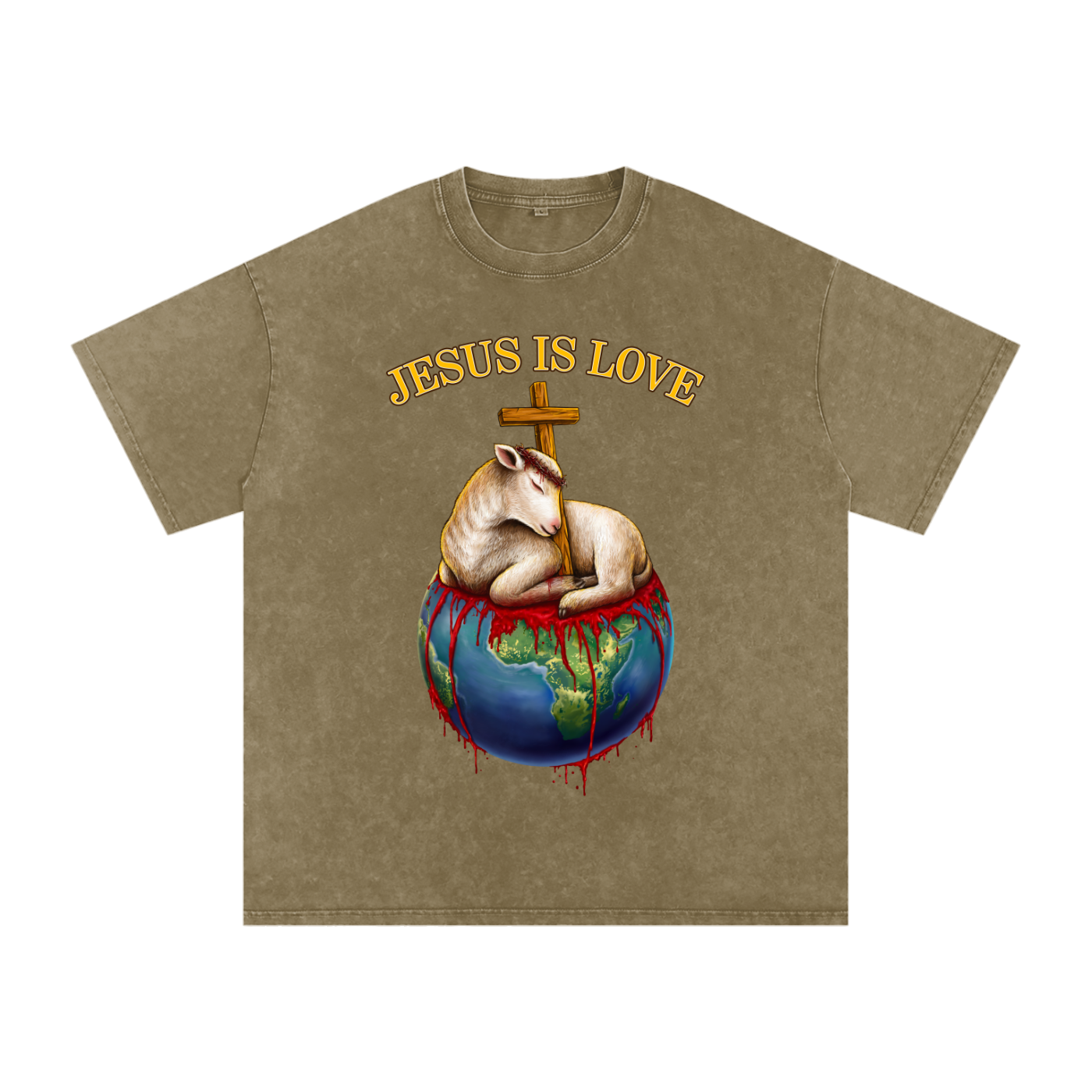 Jesus Is Love Acid Wash Military Green Tee