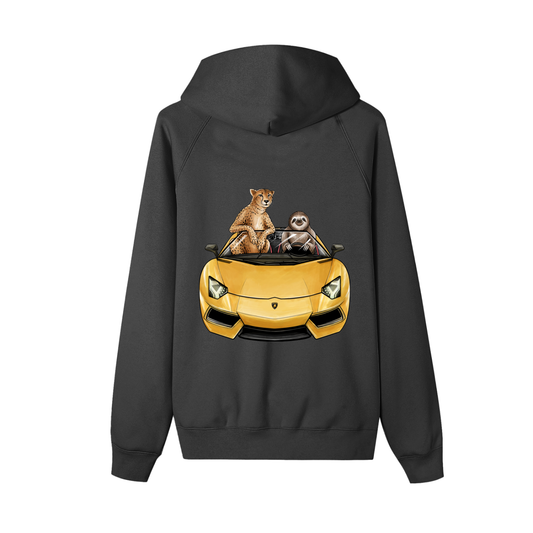 Cheetah & Sloth Lamborghini Aventador Black Zip-Up Fleece Hoodie