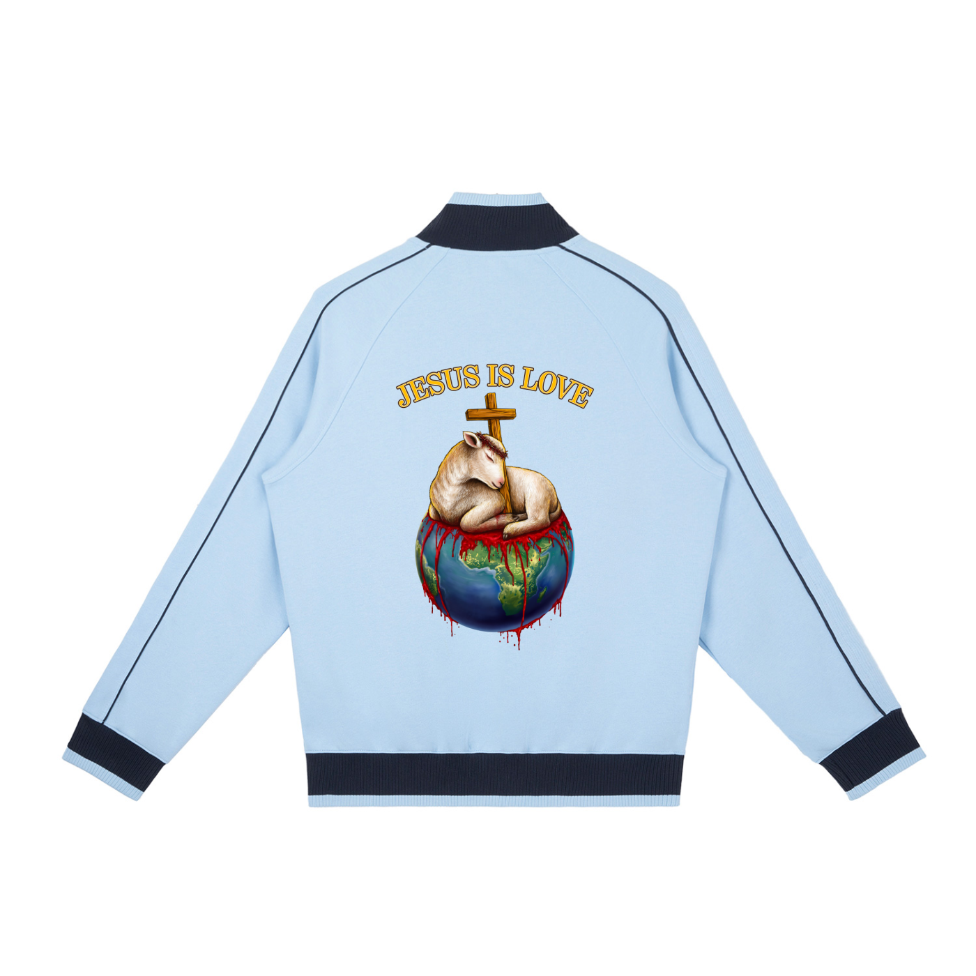 Jesus Is Love Sky Blue Retro Raglan Zip-Up Track Jacket