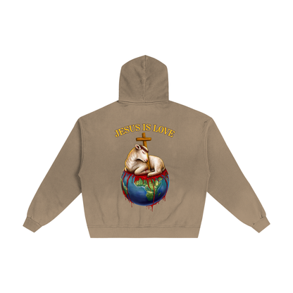 Jesus Is Love Sand Sunfaded Zip-Up Hoodie