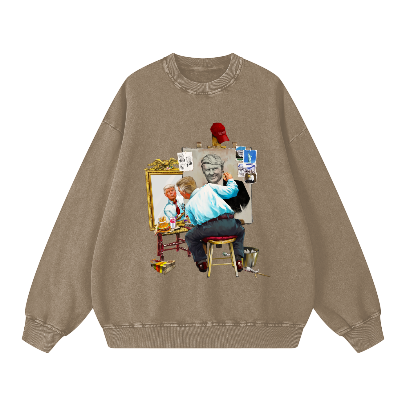 Donald Trump Triple Self Portrait Acid Wash Warm Taupe Sweatshirt