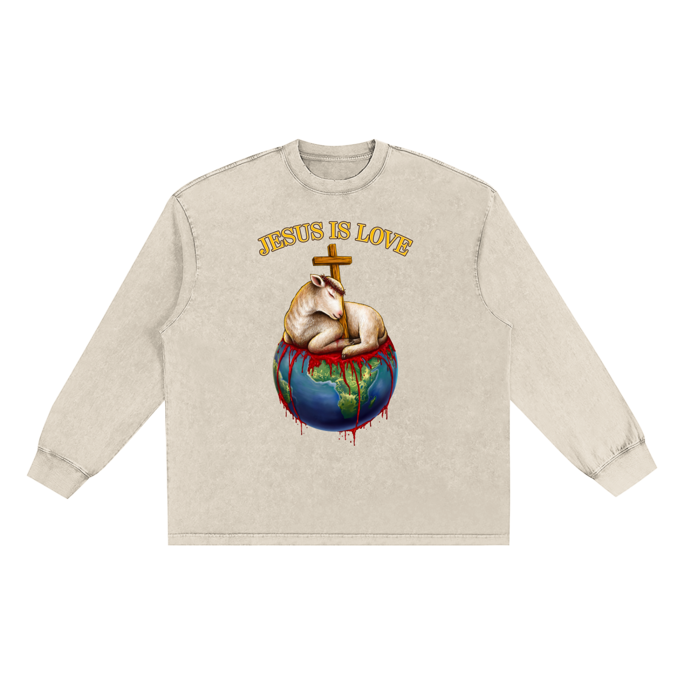 Jesus Is Love Snow Washed Long Sleeve Light Khaki Tee