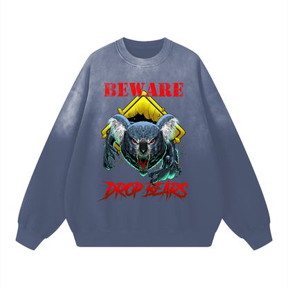 Beware Drop Bear Sunfaded Acid Wash Dusty Navy Sweatshirt