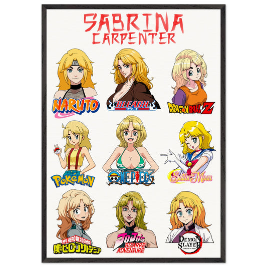 Sabrina Carpenter Anime Art Styles Black Frame Premium Luxury Wooden Framed Poster, Naruto, Bleach, Dragon Ball Z, Pokémon, One Piece, Sailor Moon, My Hero Academia, Jojo's Bizarre Adventure, Demon Slayer