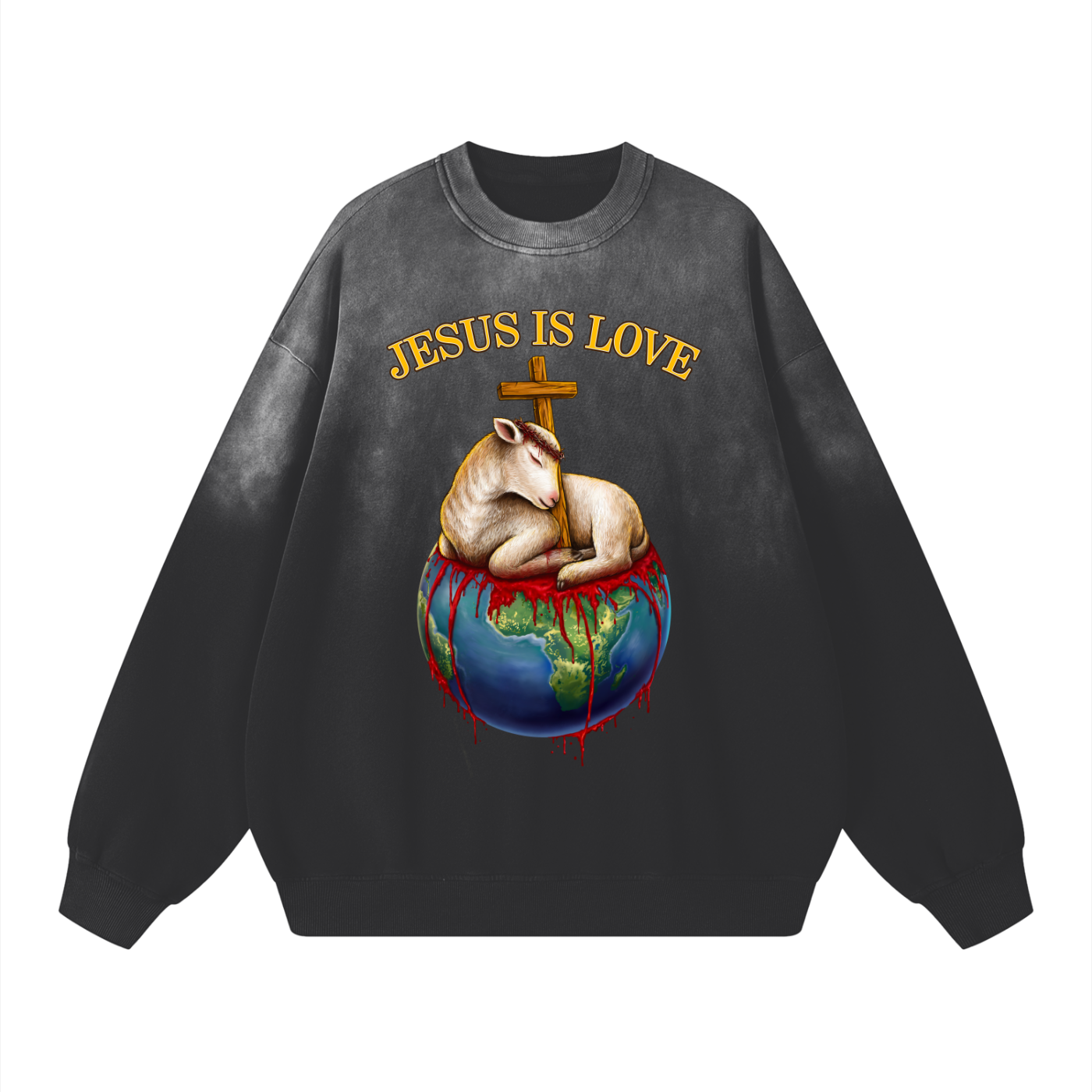 Jesus Is Love Sunfaded Acid Wash Black Sweatshirt