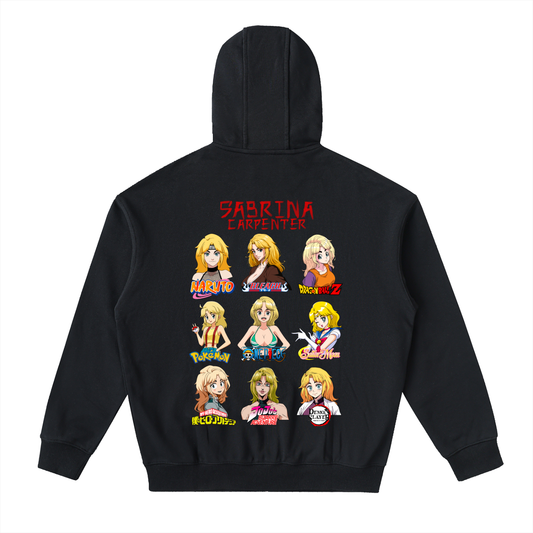 Sabrina Carpenter Anime Art Styles Black Classic Zip-Up Hoodie, Naruto, Bleach, Dragonball Z, Pokémon, One Piece, Sailor Moon, My Hero Academia, Jojo's Bizarre Adventure, Demon Slayer