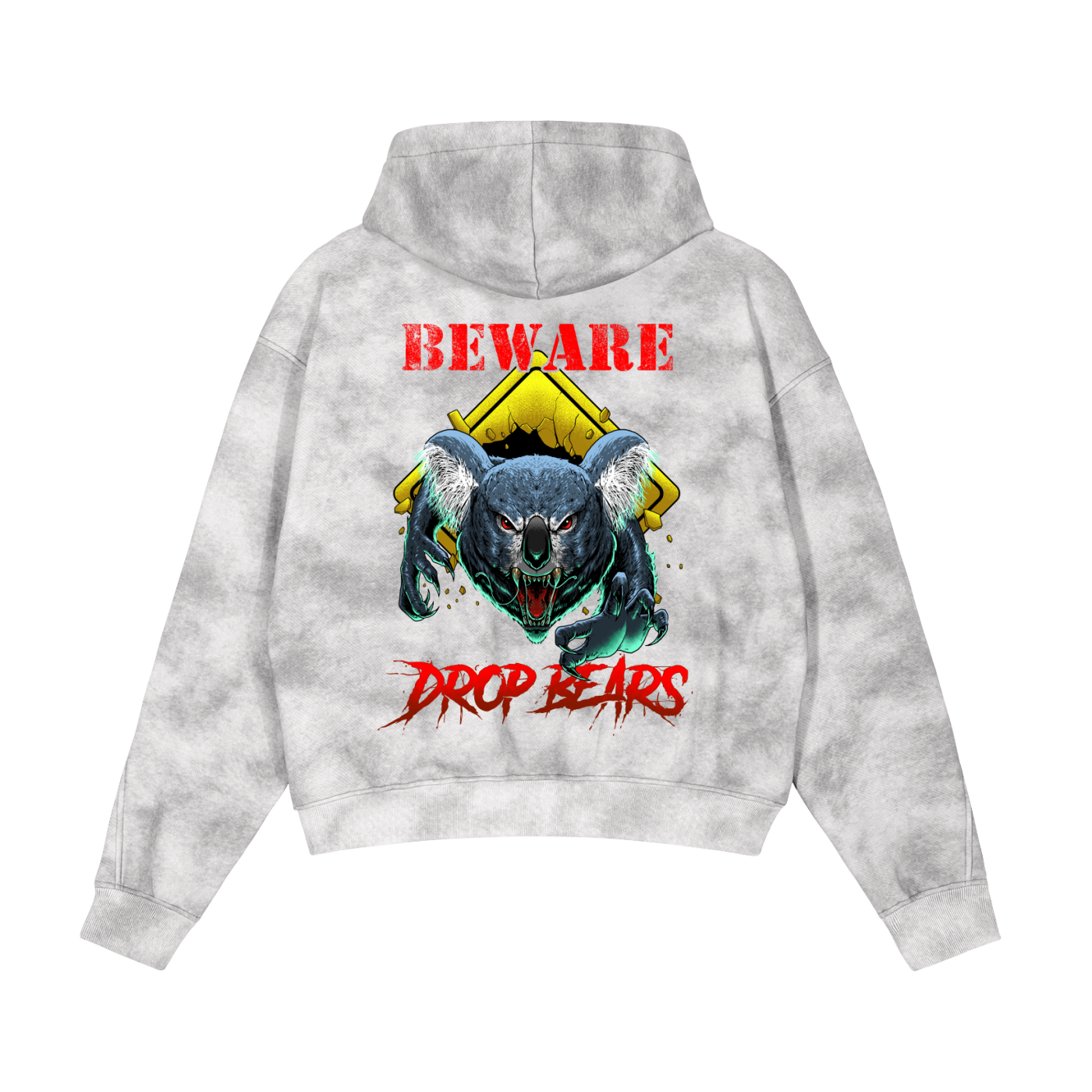 Beware Drop Bear Sage Grey Vintage Washed Zip-Up Fleece Hoodie