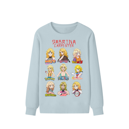 Sabrina Carpenter Anime Art Styles Pale Aqua Classic Sweatshirt, Naruto, Bleach, Dragonball Z, Pokémon, One Piece, Sailor Moon, My Hero Academia, Jojo's Bizarre Adventure, Demon Slayer