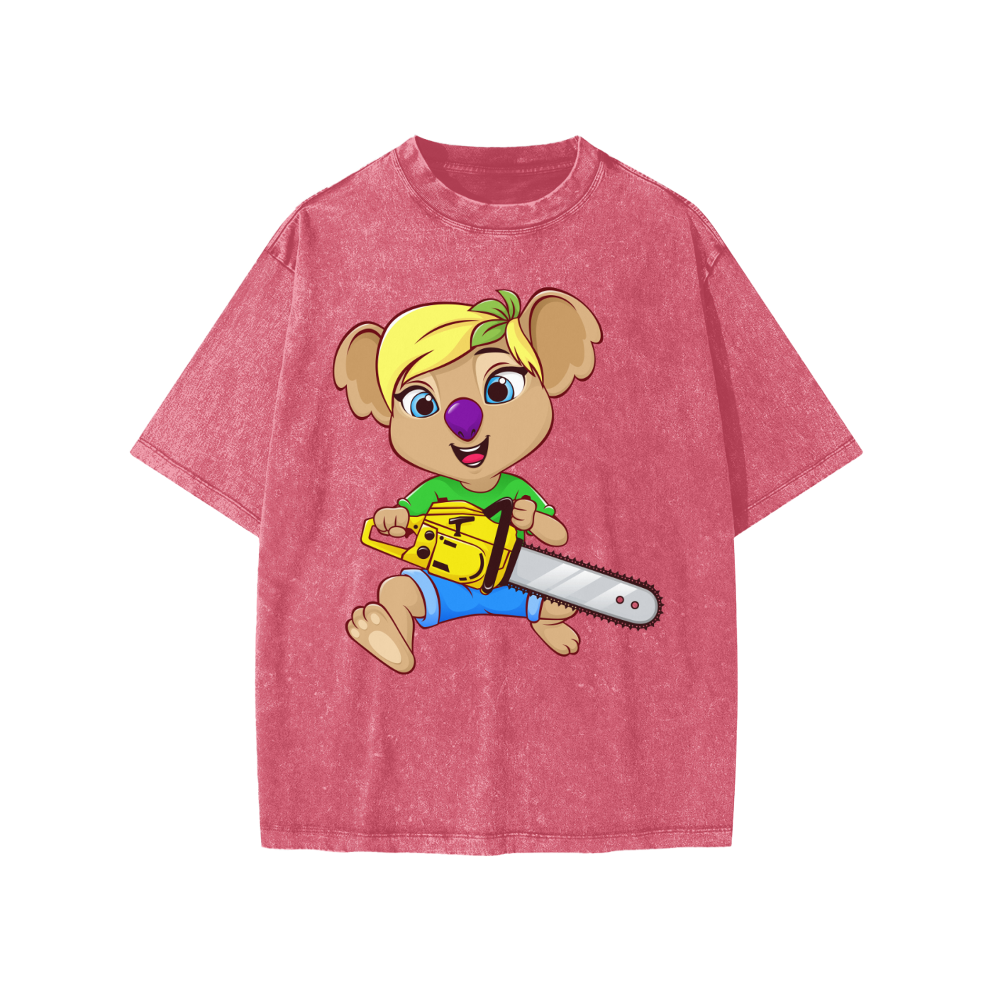 Disney Style Koala Chainsaw Snow Washed Crimson Kids' Tee