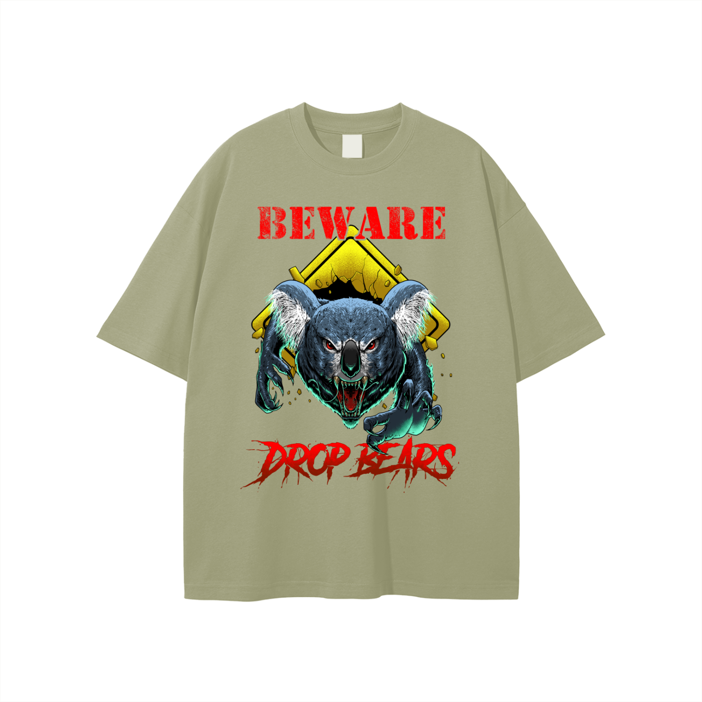 Beware Drop Bear Classic Dusty Olive Tee