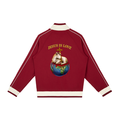 Jesus Is Love Red Retro Raglan Zip-Up Track Jacket