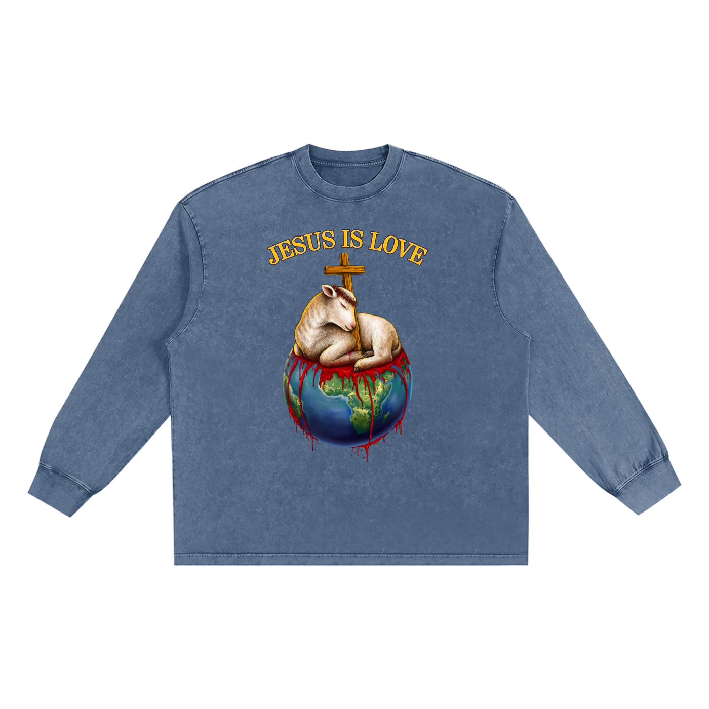 Jesus Is Love Snow Washed Long Sleeve Chambray Blue Tee