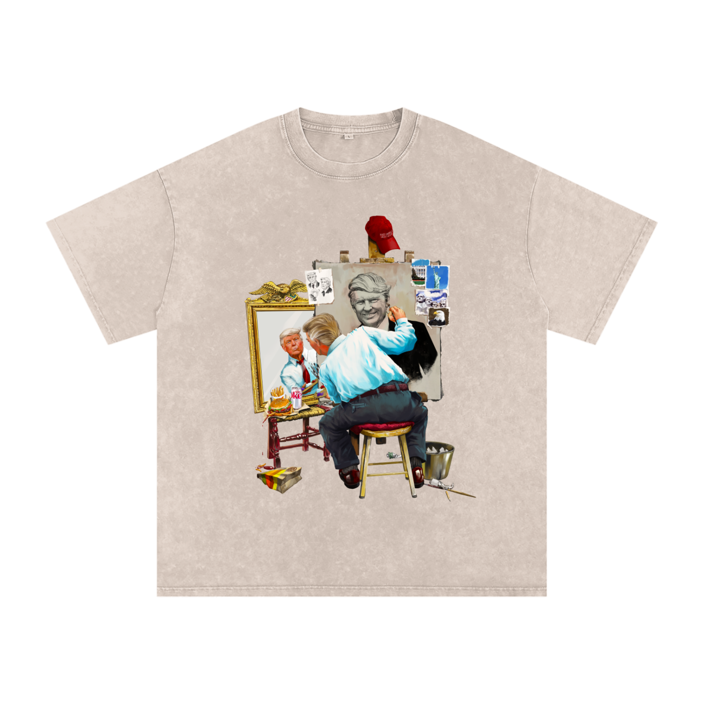 Donald Trump Triple Self Portrait Acid Wash Light Khaki Tee