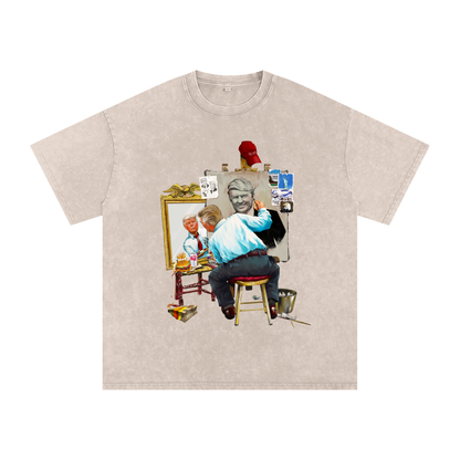 Donald Trump Triple Self Portrait Acid Wash Light Khaki Tee