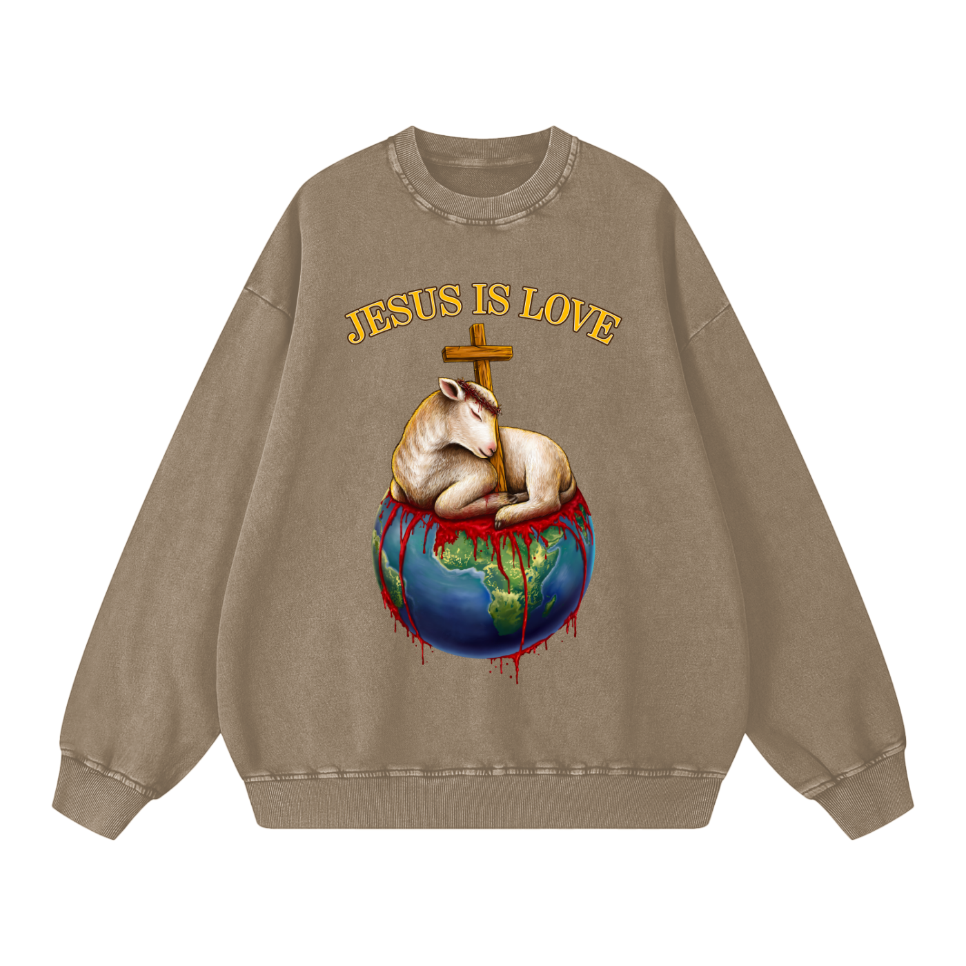 Jesus Is Love Acid Wash Warm Taupe Sweatshirt