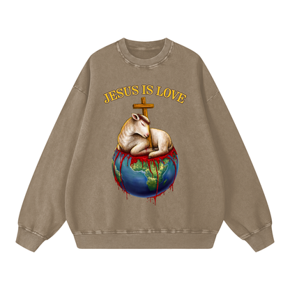 Jesus Is Love Acid Wash Warm Taupe Sweatshirt