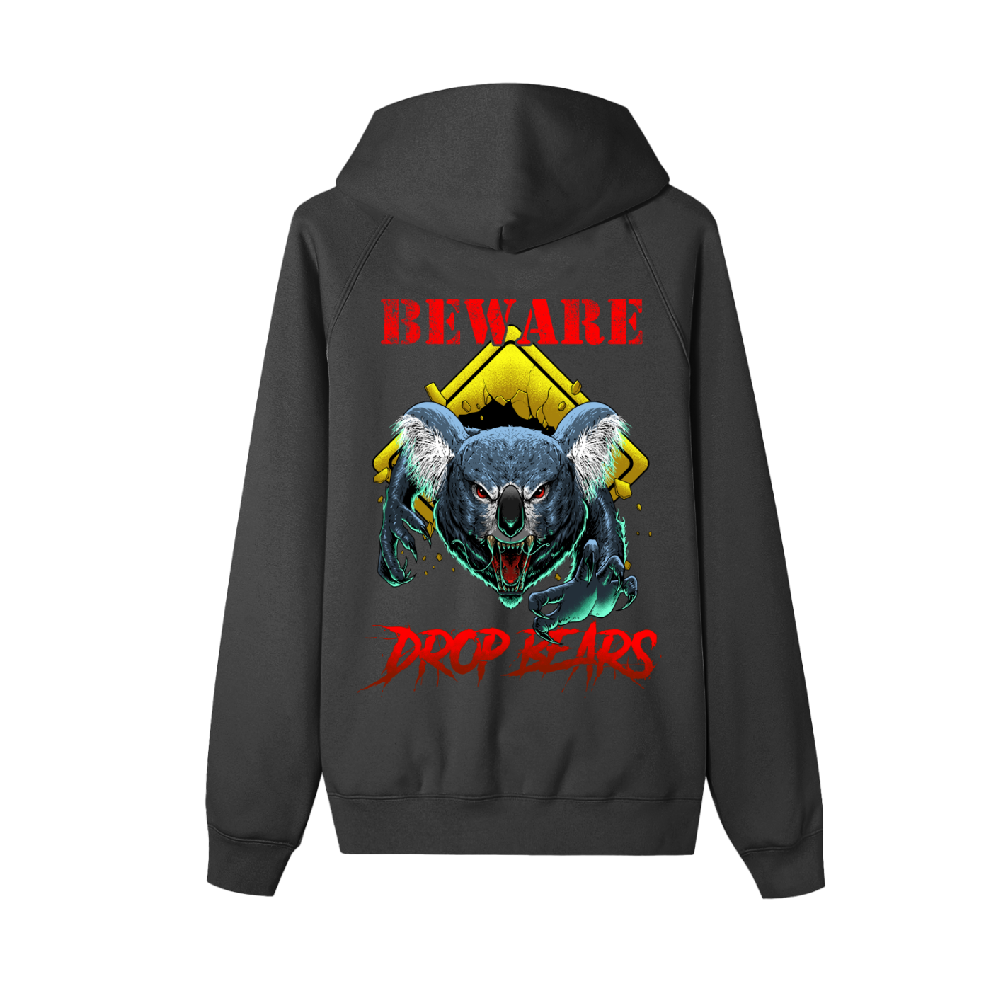 Beware Drop Bear Black Zip-Up Fleece Hoodie