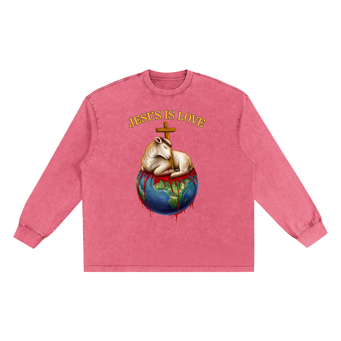Jesus Is Love Snow Washed Long Sleeve Rose Pink Tee