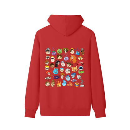 Watercolour Disney Pixar Protagonist Icons Red Classic Hoodie, Toy Story, A Bug’s Life, Monsters, Inc., Finding Nemo, The Incredibles, Cars, Ratatouille, WALL-E, Up, Brave, Inside Out, The Good Dinosaur, Coco, Onward, Soul, Luca, Turning Red, Elemental, Elio, Hoppers, Gatto