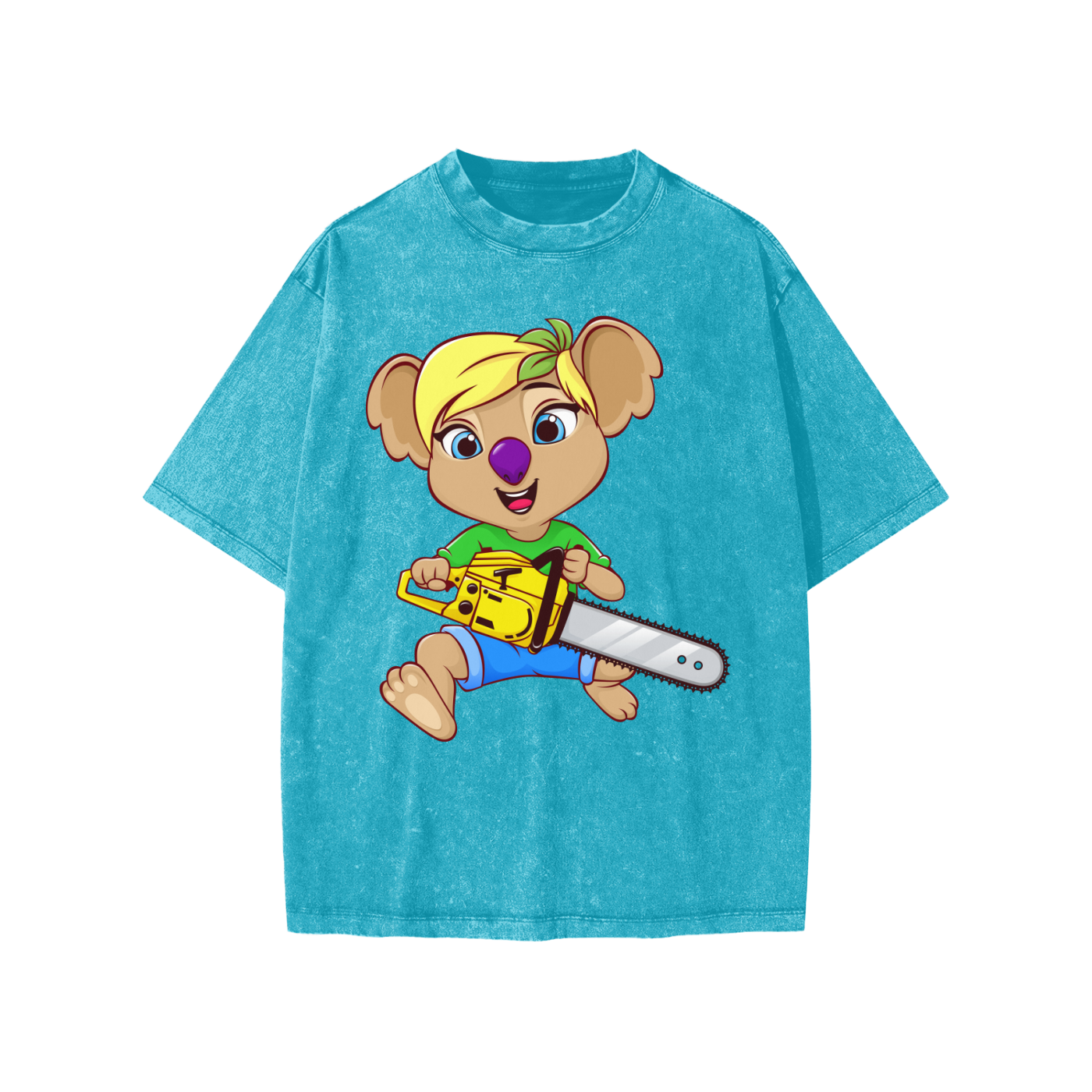 Disney Style Koala Chainsaw Snow Washed Cyan Kids' Tee