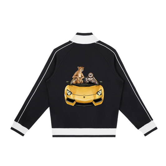 Cheetah & Sloth Lamborghini Aventador Black Retro Raglan Zip-Up Track Jacket