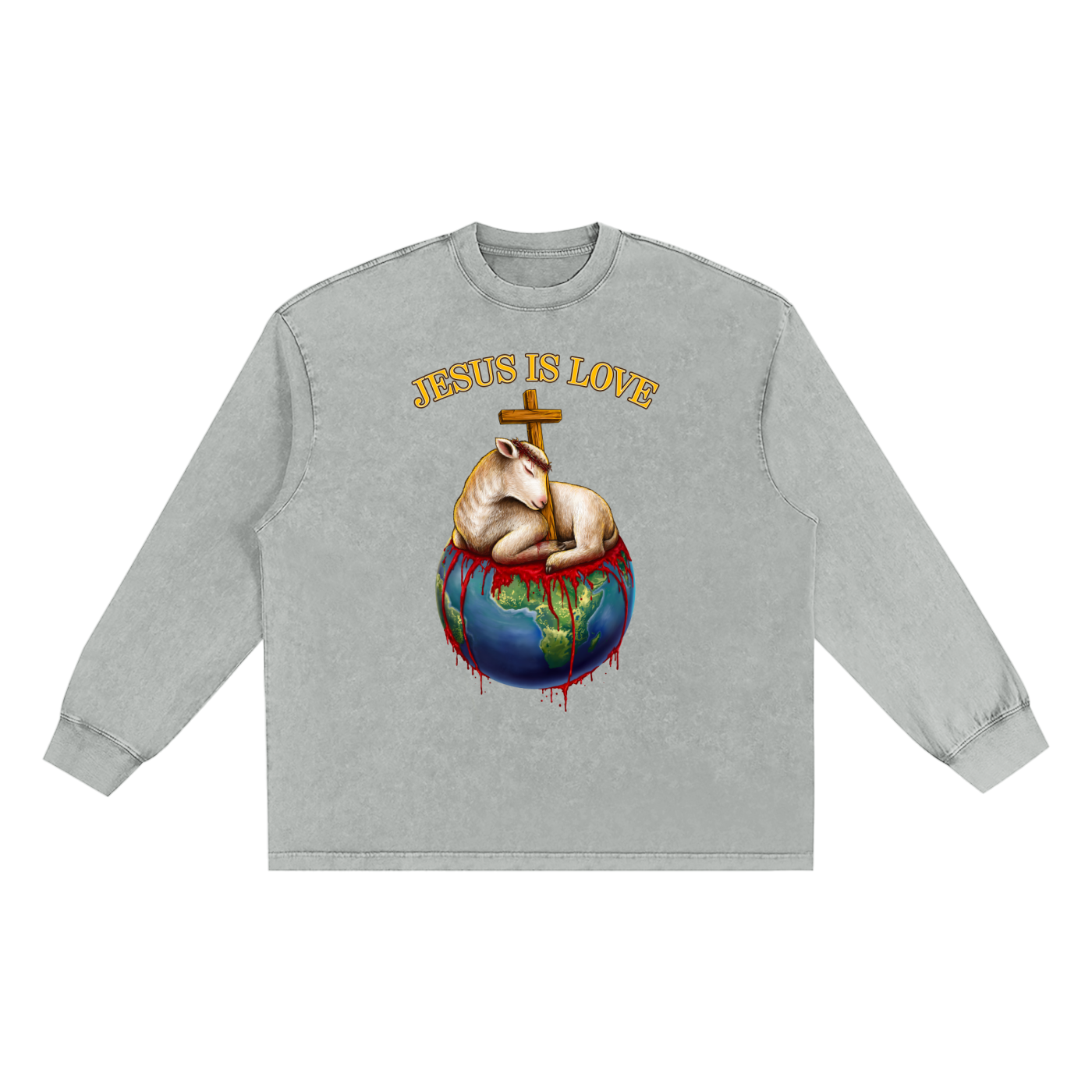 Jesus Is Love Snow Washed Long Sleeve Light Grey Tee