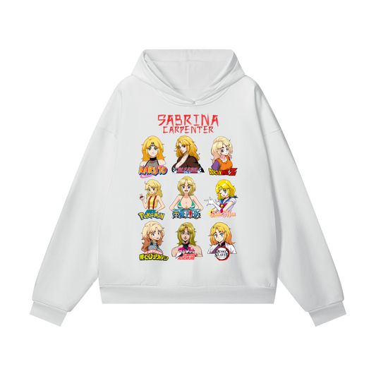 Sabrina Carpenter Anime Art Styles White Hidden Pocket Fleece Hoodie, Naruto, Bleach, Dragonball Z, Pokémon, One Piece, Sailor Moon, My Hero Academia, Jojo's Bizarre Adventure, Demon Slayer
