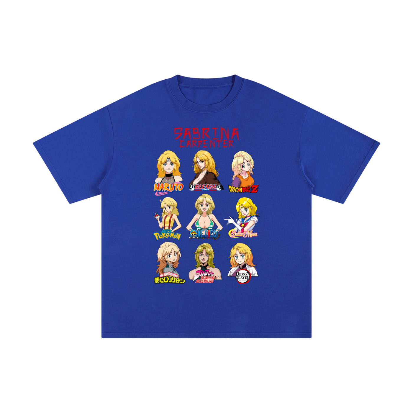 Sabrina Carpenter Anime Art Styles Cerulean Blue Classic Tee, Naruto, Bleach, Dragonball Z, Pokémon, One Piece, Sailor Moon, My Hero Academia, Jojo's Bizarre Adventure, Demon Slayer