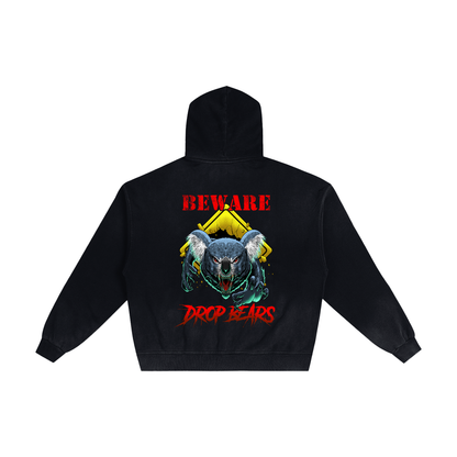 Beware Drop Bear Black Sunfaded Zip-Up Hoodie
