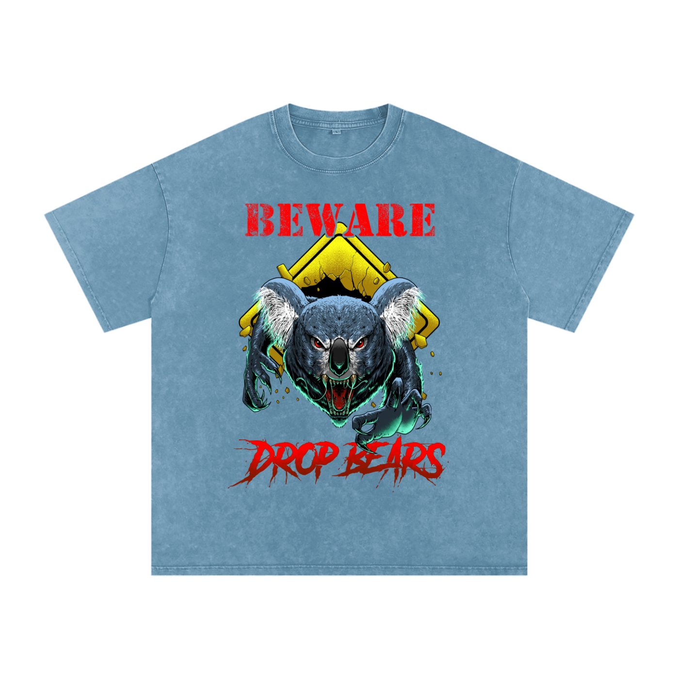 Beware Drop Bear Acid Wash Blue Jean Tee