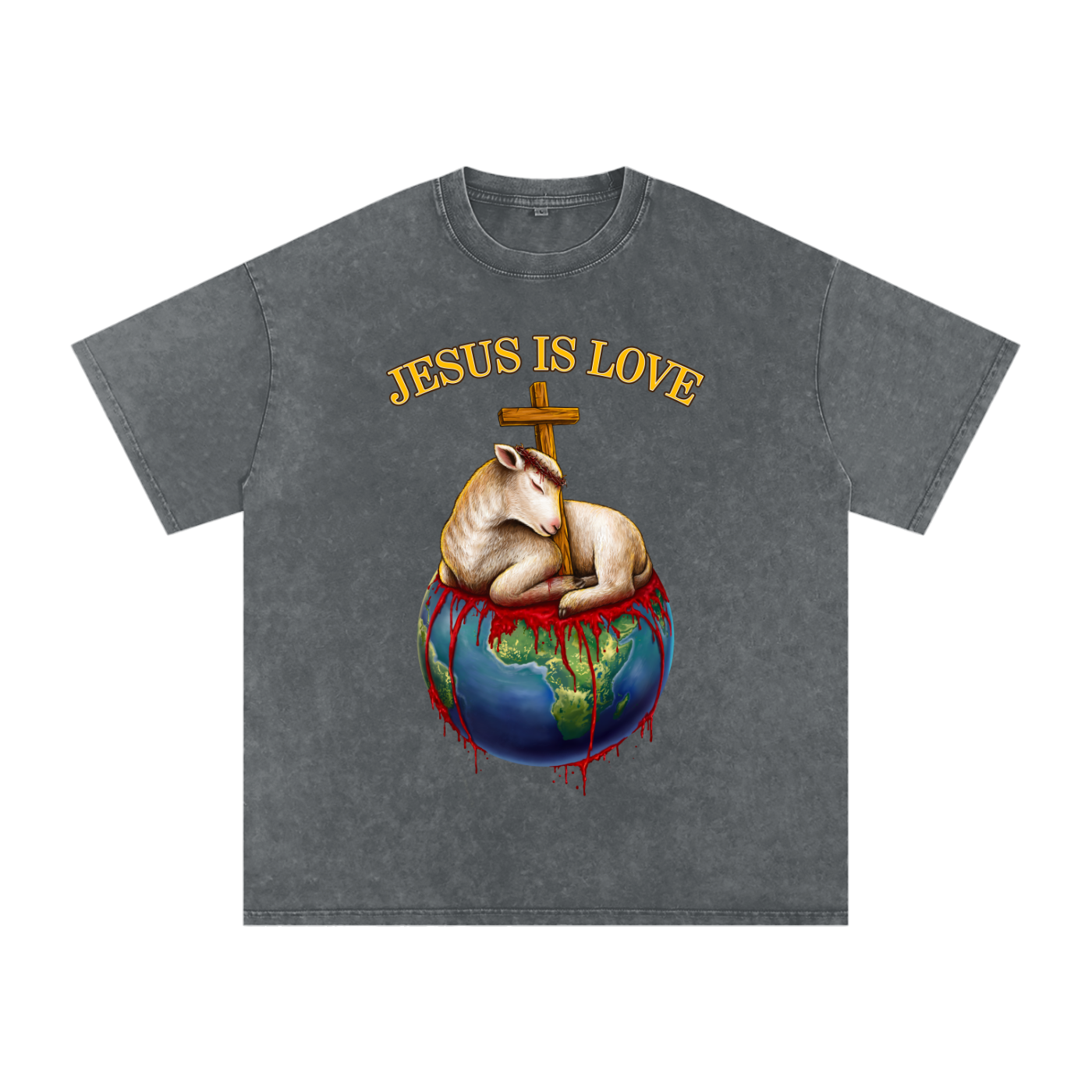 Jesus Is Love Acid Wash Dark Grey Tee