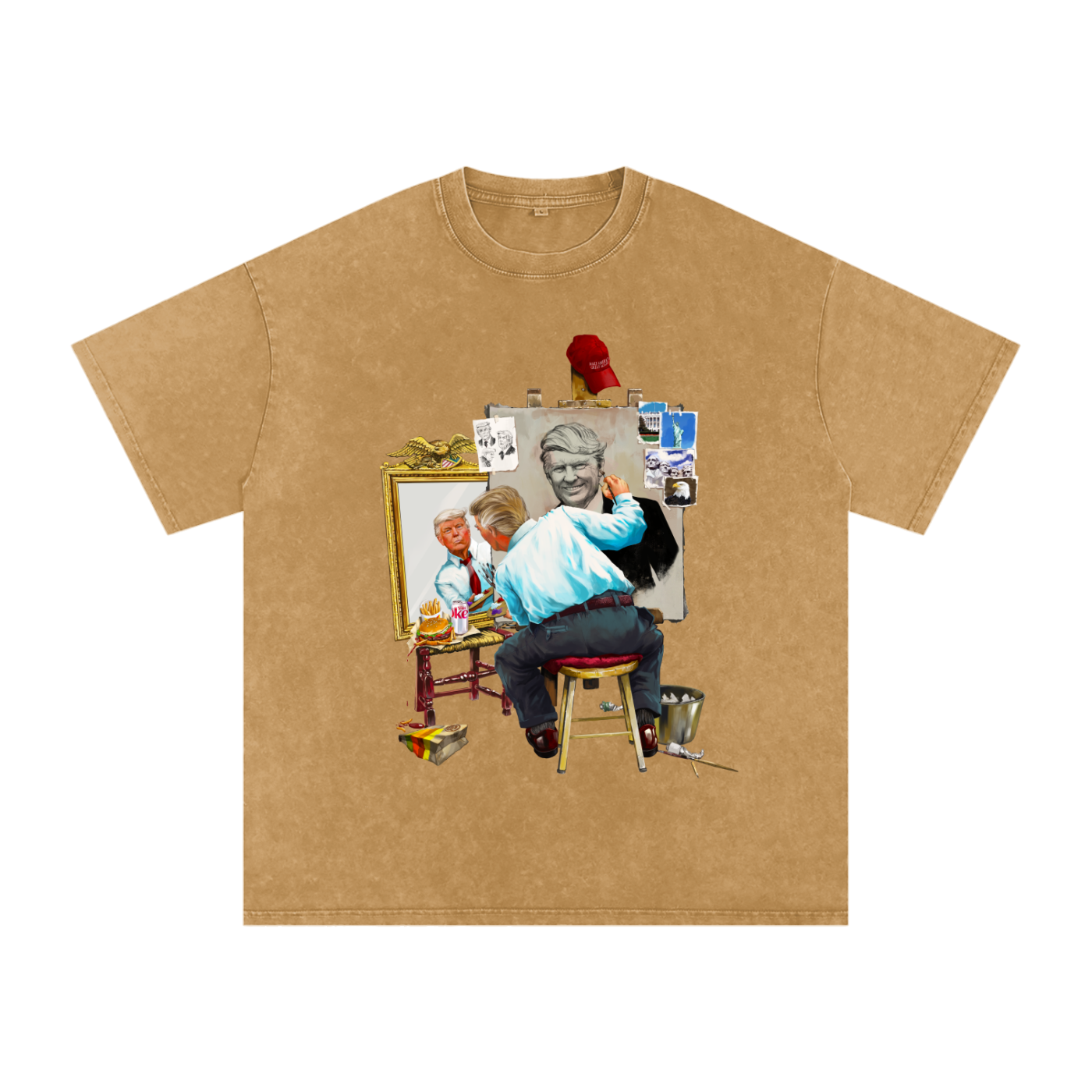 Donald Trump Triple Self Portrait Acid Wash Light Brown Tee