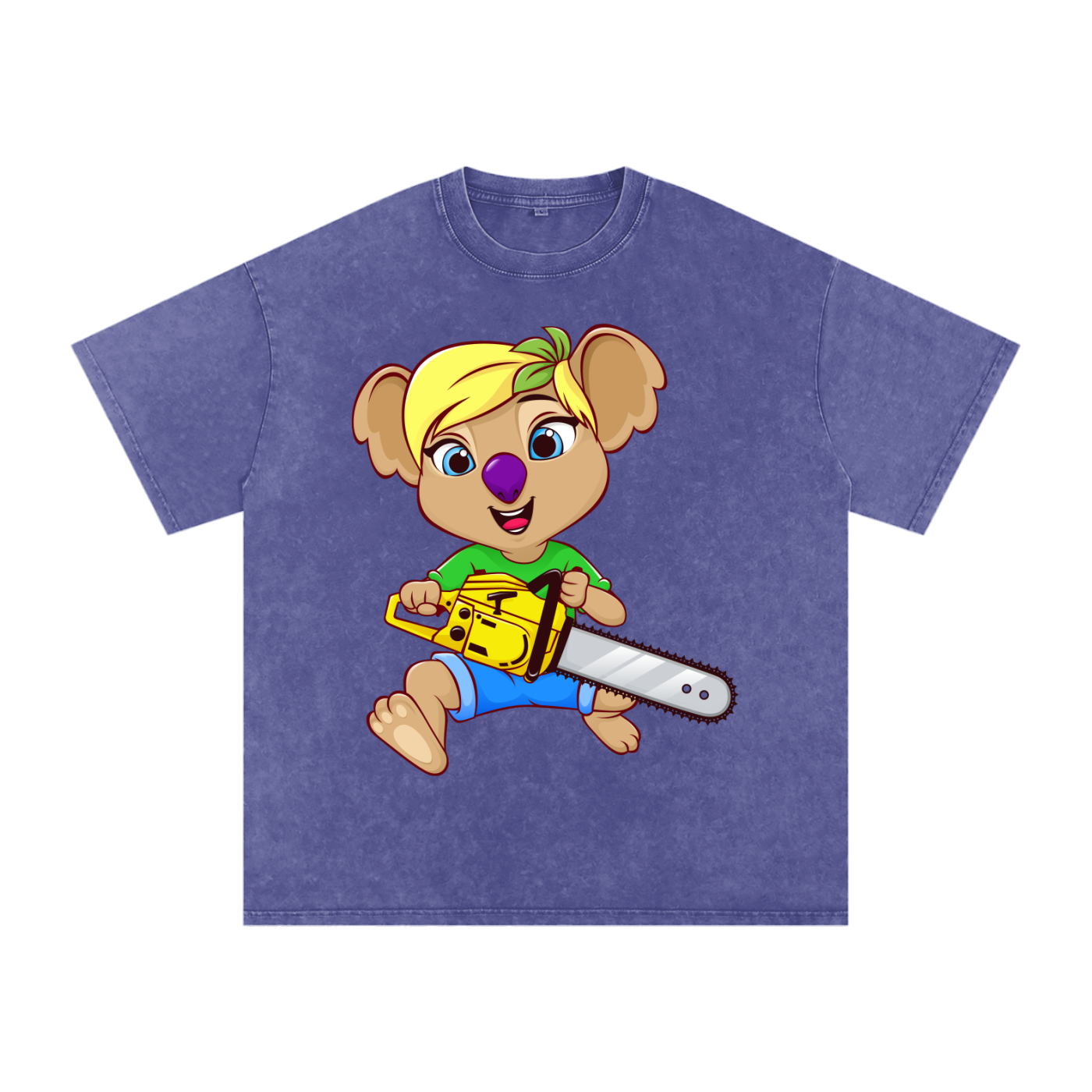 Disney Style Koala Chainsaw Acid Wash Purple Haze Tee