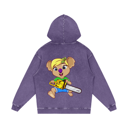 Disney Style Koala Chainsaw Acid Wash Purple Hoodie