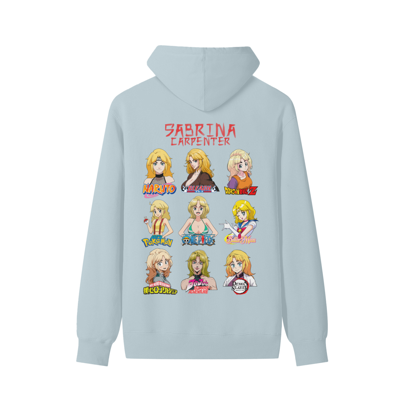Sabrina Carpenter Anime Art Styles Pale Aqua Classic Hoodie, Naruto, Bleach, Dragonball Z, Pokémon, One Piece, Sailor Moon, My Hero Academia, Jojo's Bizarre Adventure, Demon Slayer