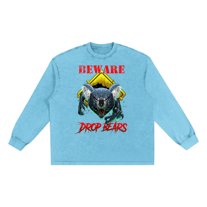 Beware Drop Bear Snow Washed Long Sleeve Sky Blue Tee