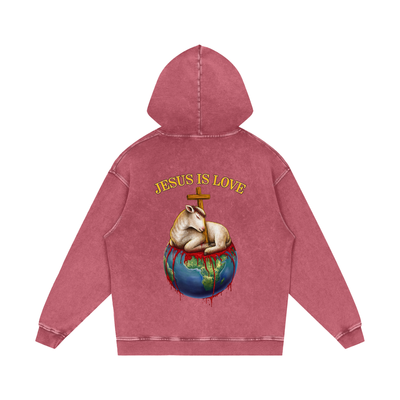 Jesus Is Love Acid Wash Dark Pink Hoodie