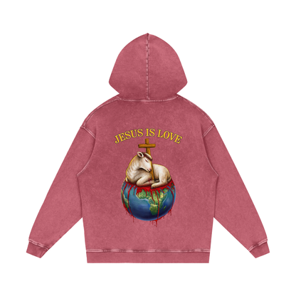 Jesus Is Love Acid Wash Dark Pink Hoodie