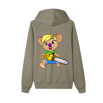 Disney Style Koala Chainsaw Ashen Olive Zip-Up Fleece Hoodie