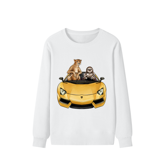 Cheetah & Sloth Lamborghini Aventador White Classic Sweatshirt
