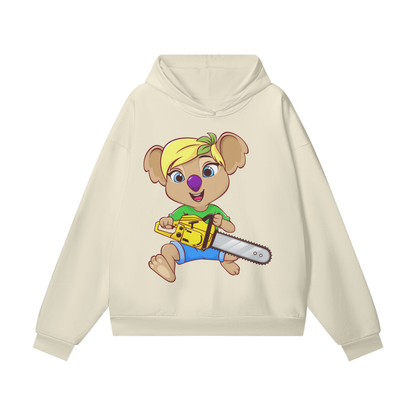 Disney Style Koala Chainsaw Hidden Pocket Fleece Light Khaki Hoodie