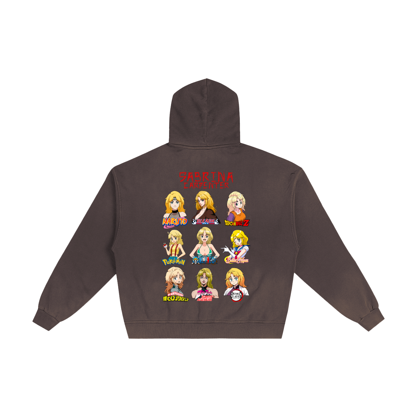 Sabrina Carpenter Anime Art Styles Cocoa Brown Sunfaded Zip-Up Hoodie, Naruto, Bleach, Dragon Ball Z, Pokémon, One Piece, Sailor Moon, My Hero Academia, Jojo's Bizarre Adventure, Demon Slayer